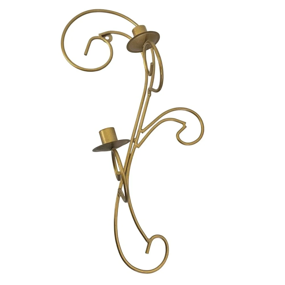 Vintage Scroll Works Brass‎ Taper Candle Holder Wall Sconce SET of 2 17x8